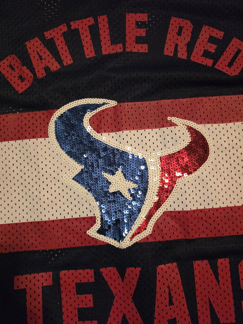 PINK Victoria's Secret Red, White & Blue Sequin Texans Jersey Top